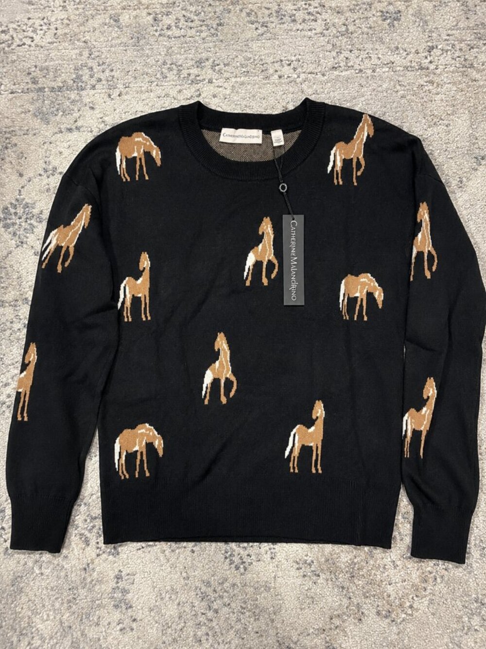 Catherine Malandrino Black Horse Intarsia Pullover Sweater Size M - Picture 4 of 6
